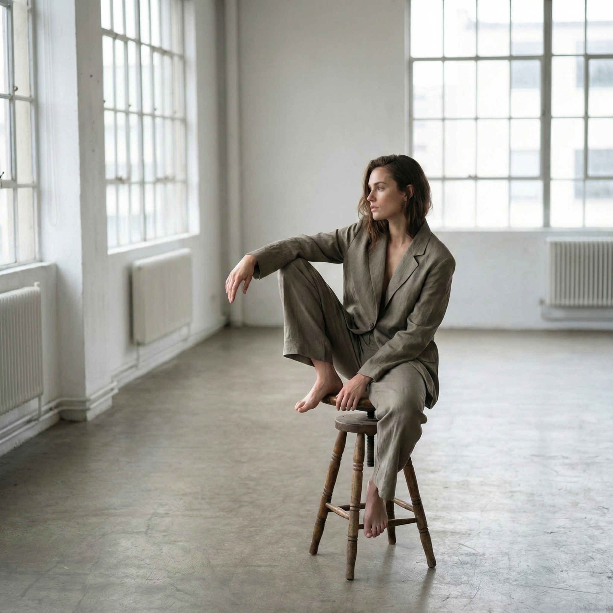 Female model sitting on a chair