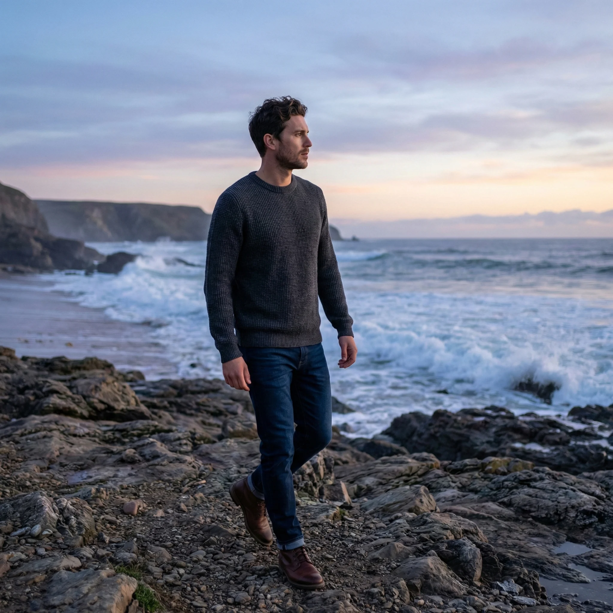 Lifestyle model posing near the ocean