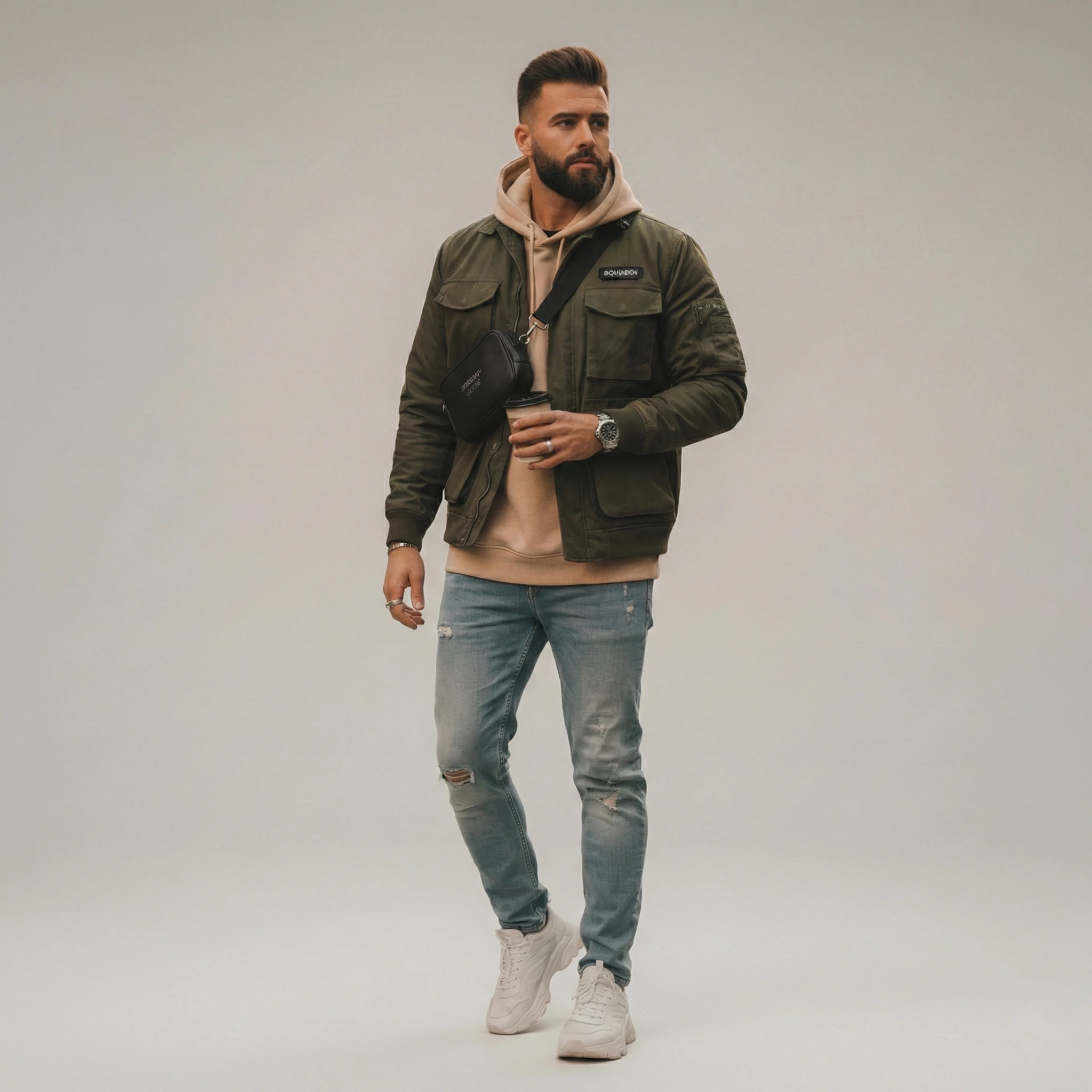 Male model giving a professional pose in a studio