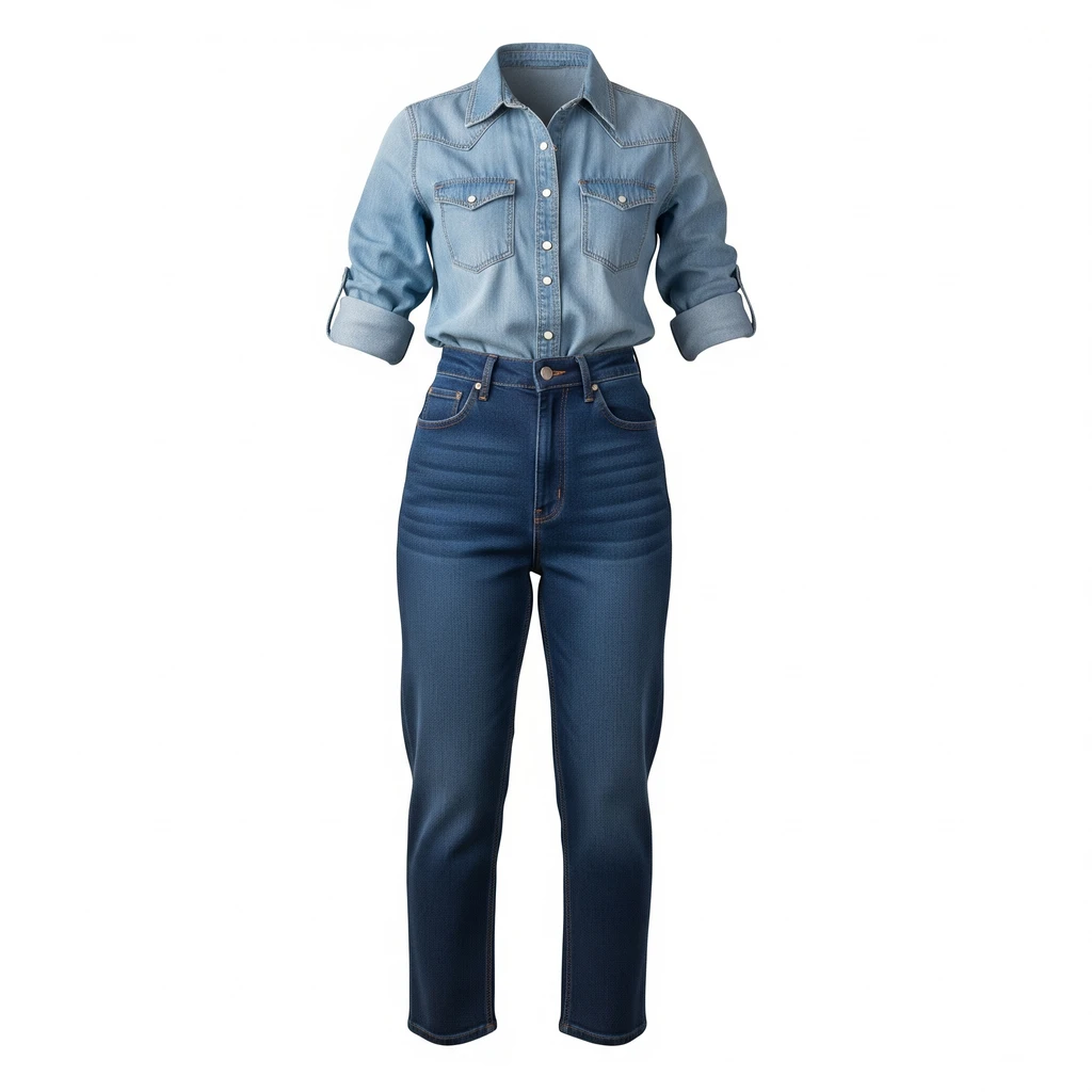 A Canadian tuxedo (denim jacket and jeans) from Etsy